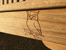 Load image into Gallery viewer, memorial bench with owl carved into wood - 4mb4650