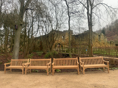 2023-01-28-Rochester bench 5ft in teak wood, Mount Grace Priory