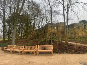 2023-01-28-Rochester bench 5ft in teak wood, Mount Grace Priory