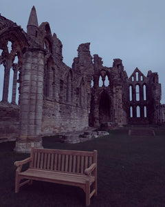 2023-02-01-Winchester bench 6ft in teak wood, Whitby Abbey