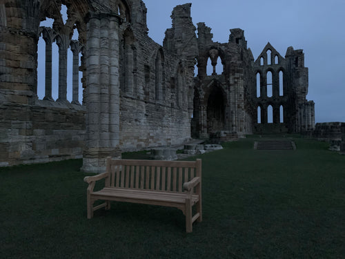 2023-02-01-Winchester bench 6ft in teak wood, Whitby Abbey
