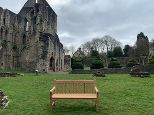 2023-02-25-Rochester bench 5ft in teak wood, Wenlock Priory