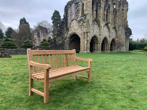 2023-02-25-Rochester bench 5ft in teak wood, Wenlock Priory