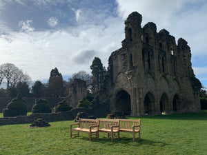 2023-02-25-Rochester bench 5ft in teak wood, Wenlock Priory