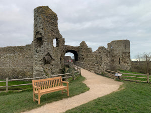 2023-03-04-Rochester bench 5ft in teak wood, Pevensey Castle