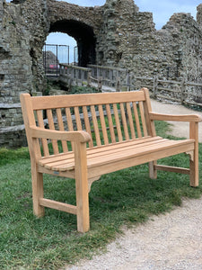 2023-03-04-Rochester bench 5ft in teak wood, Pevensey Castle