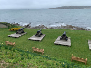 2023-03-12-Rochester bench 5ft in teak wood, St Mawes Castle