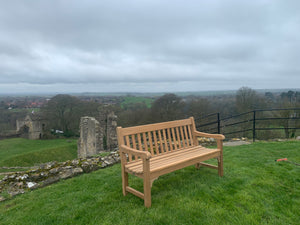2023-04-01-Rochester bench 5ft in teak wood, Pickering Castle