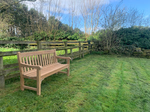 2023-04-02-Rochester bench 5ft in teak wood, Aldborough Roman Site