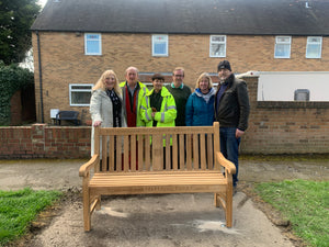 Kenilworth King Charles III Coronation Bench 5ft with panel in FSC Certified Teak wood