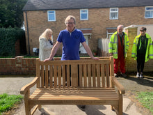 Load image into Gallery viewer, Kenilworth King Charles III Coronation Bench 5ft with panel in FSC Certified Teak wood