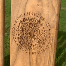 Load image into Gallery viewer, Kenilworth King Charles III Coronation Bench 5ft with panel in FSC Certified Teak wood