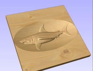 3d shark carved on a memorial bench