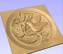 Load image into Gallery viewer, Bird with flowers in 3d carved on a memorial bench