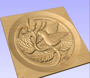 Bird with flowers in 3d carved on a memorial bench