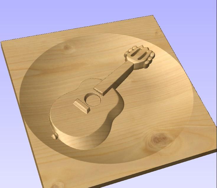 3d guitar carved into wood 