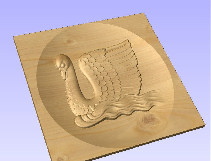Swan in 3d carved on a memorial bench