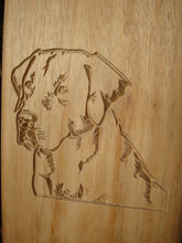 Load image into Gallery viewer, Labrador dog head carved into wood on a memorial bench - 4mb1393