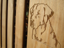 Load image into Gallery viewer, Labrador dog head carved into wood on a memorial bench - 4mb1393