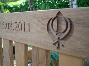 Khanda symbol on a memorial bench