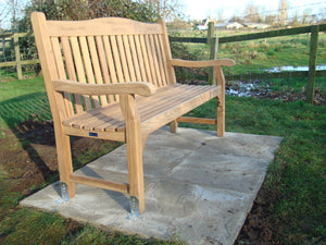 Bench installation with anchors to paving slabs