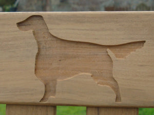 English setter silhouette carved into wood on memorial bench - 4mb2286