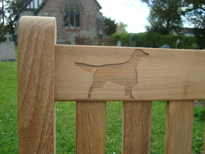 English setter silhouette carved into wood on memorial bench - 4mb2286