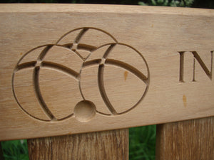French "boules" carved into wood on memorial bench - 4mb1850