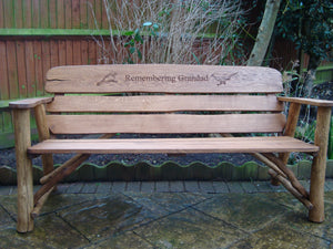 memorial bench with Blackbird carved into wood