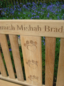 memorial bench with heart paw print carved into wood - 4mb3659
