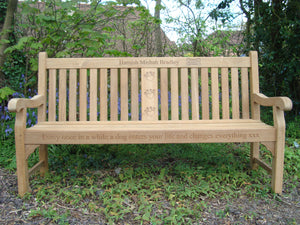 memorial bench with dogs bone carved into wood - 4mb3659