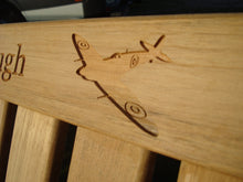 Load image into Gallery viewer, memorial bench with the classic British icon the &quot;spitfire&quot; carved into wood - 4mb3750