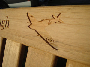 memorial bench with the classic British icon the "spitfire" carved into wood - 4mb3750