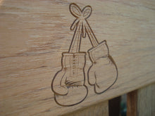 Load image into Gallery viewer, memorial bench with boxing gloves carved into wood - 4mb3823