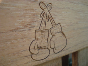 memorial bench with boxing gloves carved into wood - 4mb3823