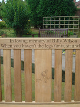 Load image into Gallery viewer, memorial bench with bowls player carved into wood - 4mb3863