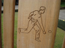 Load image into Gallery viewer, memorial bench with bowls player carved into wood - 4mb3863