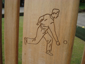 memorial bench with bowls player carved into wood - 4mb3863