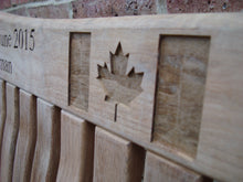 Load image into Gallery viewer, memorial bench with the flag of Canada carved into wood - 4mb4045