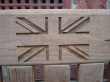 Load image into Gallery viewer, memorial bench with British Union Jack flag carved into wood - 4mb4045