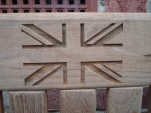 memorial bench with British Union Jack flag carved into wood - 4mb4045