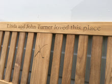 Load image into Gallery viewer, memorial bench with a fishing rod and golf club carved into the wood-4mb4093