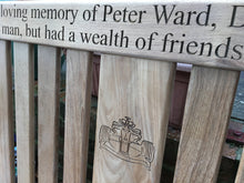 Load image into Gallery viewer, memorial bench with racing car carved into the wood - 4mb4096