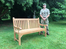 Load image into Gallery viewer, 2018-05-23-Kenilworth bench 5ft with central panel in teak wood-5437