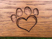 Load image into Gallery viewer, Paw print carving to wood