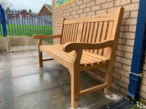 Kenilworth Memorial Bench 5ft with panel in FSC Certified Teak wood