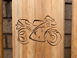 Motorbike carving to wood