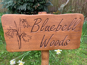 Bluebells carving to wood