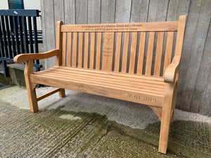 Kenilworth Memorial Bench 5ft with panel in FSC Certified Teak wood