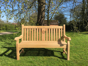 Green man face 3d wood carving into memorial bench - 4mb4222